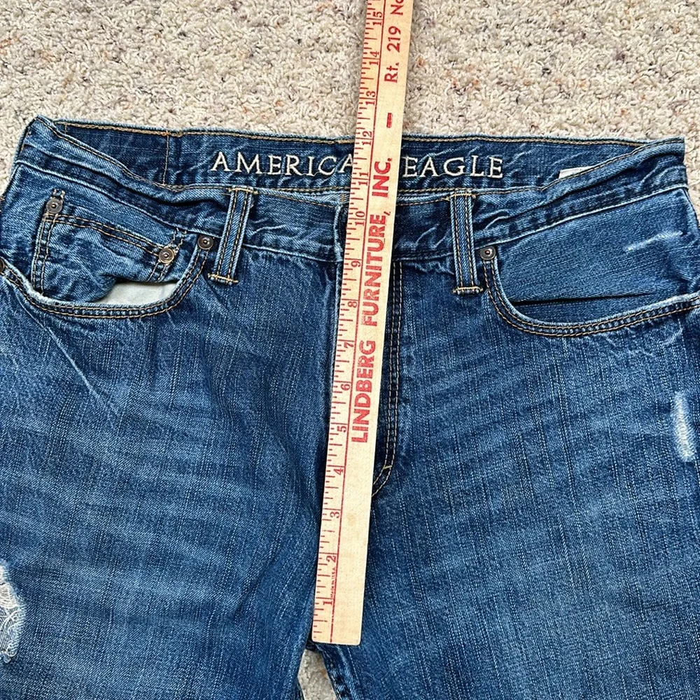 Good used condition American eagle factory distressed bootcut jeans. - Picture 5 of 11